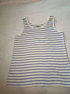 Lands' End White and Light Blue Stripe Tank. Size Large